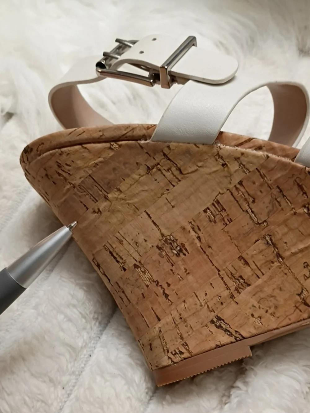 Charles By Charles Stanley Liber White Cork Wedge Sandals with Buckle Strap 7M